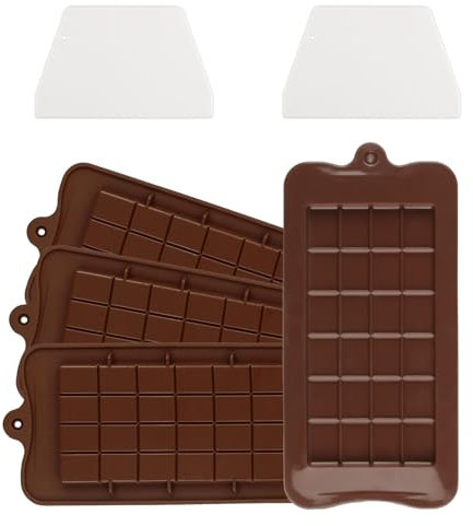 4 Pcs Silicone Chocolate Moulds - 24 Cavities, Candy Molds, Energy Bar Moulds + 2 Scraper