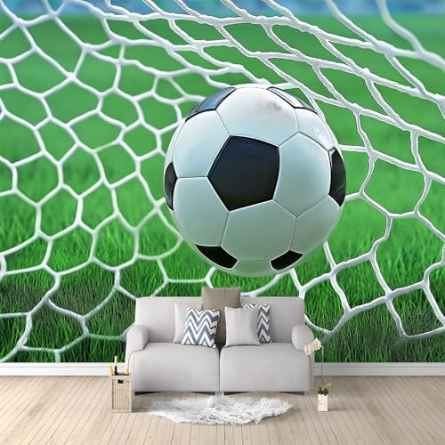 Papel Pintado Verde mural Fútbol y red en campo verde para papel pintado Mural 250 x 175 cm Adecuado para muebles de salón cocina armario decoración de dormitorio