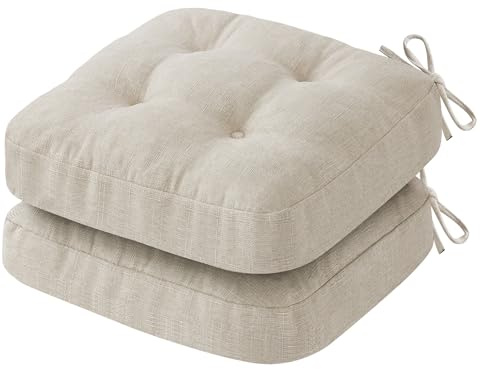 IASEAHK Chair Cushions for Dining Chairs, Dining Chair Cushions, Tufted Indoor Chair Pads with Ties & Non Slip Backing, Seat Cushions for Kitchen Chairs 16.5” x 16.5” x 3.5”, Set of 2, Beige