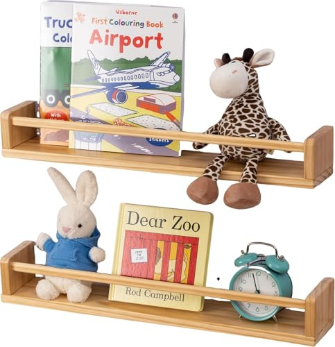 Gieanoo Wandregal Kinderzimmer, 80cm Bücherregal Kinder Wand Set aus 2 | Massiv Kiefer Wandregal,Bilderleist Holz Schweberegale für Zeitschrift Kinderzimmer Wohnzimmer Schlafzimmer Küche