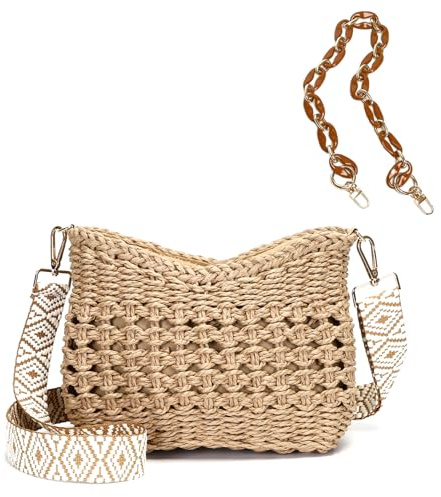 Herald Small Summer Crossbody Bags for Women, Beach Handmade Straw Woven Pocketbooks Handbag Shoulder Purse (Hollow Out Coffee)