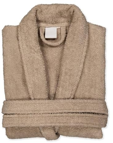 BOSKIMO Peignoir de Bain Unisexe 100% Coton - Peignoir Doux et Absorbant pour Homme et Femme - Avec Capuche (FR/ES, Alpha/lettres, L, Taille normale, Taille normale, Sable, Sans Capuche)