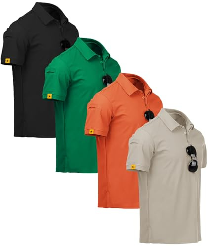 ZITY 4 Pack Mens Polo Shirt Short Sleeve Sports Golf Tennis T-Shirt Athletic Collared Tactical Shirts XL