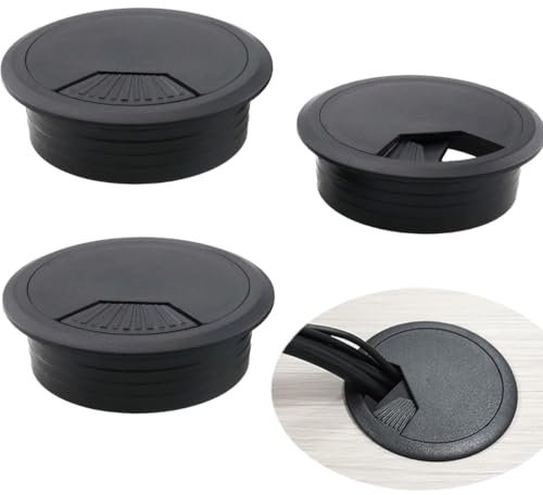 JEYORZY 4 Pièces Passe-câbles de bureau, noir, passe-câbles avec 1 scie cloche, cache-trous pour organiser le bureau, passe-câbles rond pour bureau à domicile