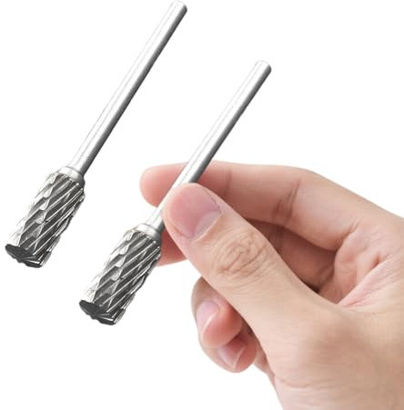 2 PCS Carbide Die Grinder Bits for Rotary Tool High Speed Double Cut Tungsten Steel Rotary Burr Drill Bit Cylindrical File Carving Tools for Plastic Wood Metal Grinding Engraving Polishing
