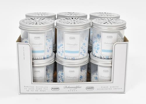 Addis Scented Dehumidifiers 90g Pack of 12 Condensation Remover Moisture Absorber with Wild Bluebell Fragrance, for Damp, Mould, Moisture in Home or Office – Compact and Effective Damp Solution