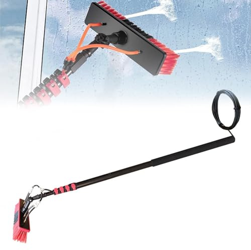 Sunseota 3.6-6m Perche Télescopique de Nettoyage,Toiture et Panneaux Solaires, Brosse Telescopique de Nettoyage, Kit Professionnel avec Barre de Lavage à Pulvérisation d'eau,18FT【5.4M】