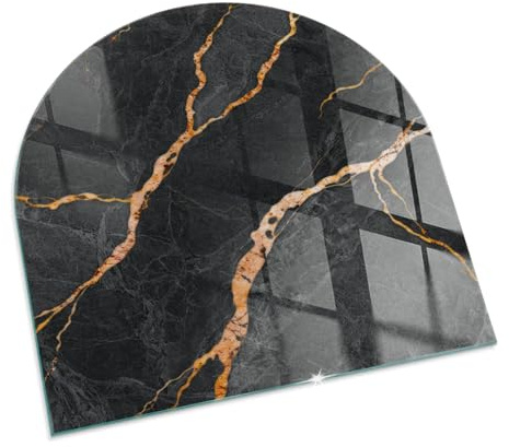 Kaminbodenplatte Glas 100x100 cm Polierte Kanten Schutz vor Glut Bodenbelag Wohnzimmer Schutz vor Schäden Herdboden Wasserdicht Rundbogen Schutz vor Kontamination - Eleganter Marmor mit Adern