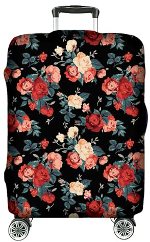 Ferocity resväska överdrag, elastiskt överdrag för resväska, tvättbart, skyddande fodral för resväska, liten S, medium M eller stor L, blommiga och djurdesigner [083], Rosor, M, Resväska överdrag