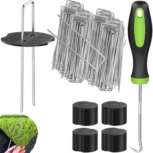 Dinhauyon Clavos de Suelo en Forma de u, 100Pcs Clavos de jardín antimonopolio de 150 mm 0,25 mm ', para Fijar Tejidos y Tiendas de campaña de Campamento