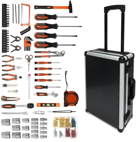 WELL HOME MOBILIARIO & DECORACIÓN Carro de caja de herramientas con 88 piezas - Aluminio y acero, mango de acero, ruedas para transporte