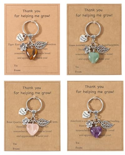 XFSRG 4 Pezzi Portachiavi Donna Cuore di Cristallo Porta Chiavi con Biglietto Acciaio Inossidabile Regalo per Natale Compleanno Festa Degli Insegnanti