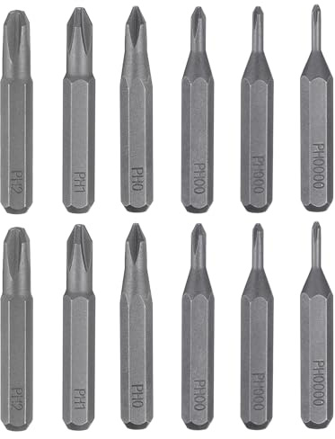 HARFINGTON 12pcs Phillips Screwdriver Bit Set PH2-PH0000 5/32 Hex Shank 28mm Length S2 Steel Magnetic Cross Head Screw Driver Drill Bits for Electric Manual Screwdrivers Precision Repair