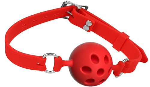 FLYSL 4.0 Silikon Knebel Hohl + Weich Silikon Gürtel,Mundknebel SM Ball Gag Ballknebel BDSMs Toys,Knebel Mund Extrem Sex Spielzeug für die Frau Sklavin,Sex Bondage BDSMs Spielzeug Hart (Rot, L)