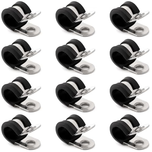 YYIGVMO 12 Piezas 9mm Abrazaderas de Tubo de Acero Inoxidable Goma, Clips P Forrados de Goma, P Clips para Tuberías y Cables