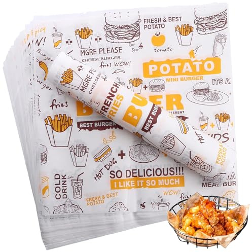 DAJAVE 500 Pcs Greaseproof Paper Sheets, Wax Paper Sheets for Food Wrapping Fish and Chip Papers Sandwich Papers Wrap Burger Wrapping Sheet for Hamburgers Sandwich Fries