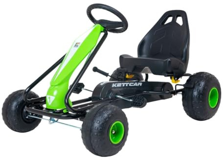 KETTLER Kettcar Turbo, go-kart för barn från 3 år, justerbar sits, handbroms (grön)