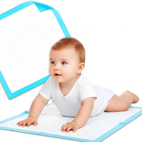 Girox Einweg-Wickelunterlagen 45 x 60 cm, 100 Stück – 5‑lagige Hygienematten weiß‑blau, reißfest und flüssigkeitsdicht, hohe Saugkraft und Auslaufschutz – für Babys, Wochenbett, Pflege, Reise