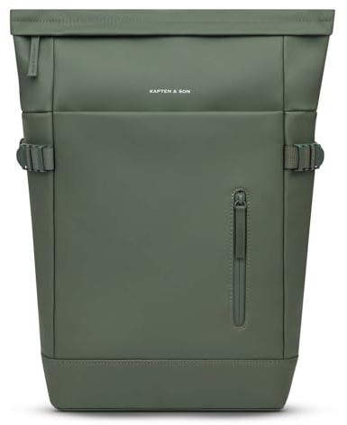 Kapten & Son Rucksack Helsinki Dusty Green 16 L | Rucksack Damen & Herren Grün | Rolltop Rucksack mit 15 Laptopfach | Backpack ideal für Reisen, City, Uni, Arbeit | wasserabweisend