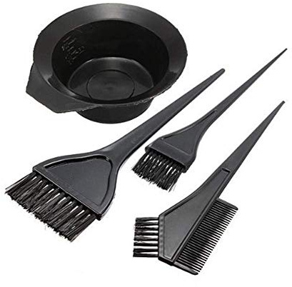 4 Pcs Black Reusable Plastic Dyeing Bowl Comb Kit Professional Salon Hair Coloring Dyeing Kit Dye Brush Comb Bowl Tint ToolHair color bowl comb brush kit black 4 piece set and Fashion