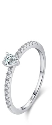 Ayoiow vigselring damer sterlingsilver med zirkon, halvevighet med droppformad solitär 925 silverring med sten för flickvän, 49 (15,6)–60 (19,1), lämplig för årsdag, 52 (16.6), Sterlingsilver