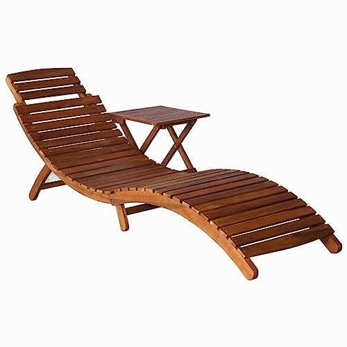 QZZCED Sonnenliege aus massivem Akazienholz, 2-teiliges Set mit Beistelltisch für Garten und Terrasse, ergonomische Struktur, zusammenklappbar und wetterfest, Stuhl für den Außenbereich