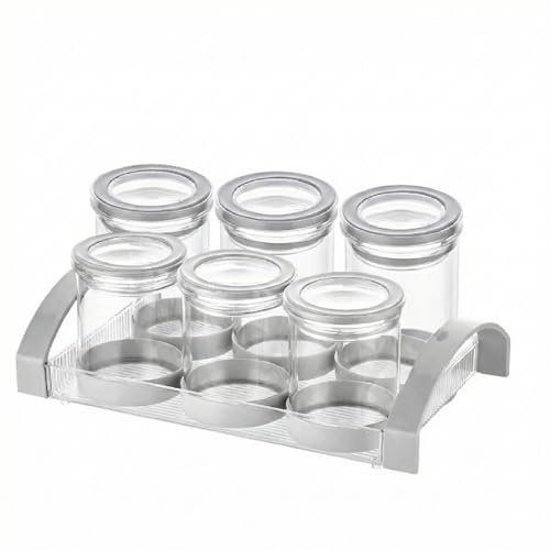 Vip Ahmet Vorratsdosen Set mit Tablett, 6 Behälter aus Crystal Mica, 3x450ml + 3x650ml, Luftdicht, BPA-frei, Silber, 33x19x16cm, 7-teilig