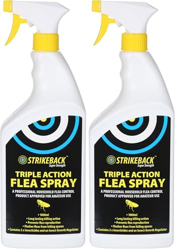 Strikeback Super Strength Triple Action Household Flea Spray 1L - Advanced Flea Control, Triple Insecticides & Growth Regulator (Pack of 2)