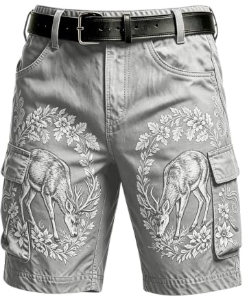 Pantalon traditionnel pour homme - Pantalon court pour la fête de la bière - Avec motif - Pantalon cargo en cuir stretch - Longueur genou - Vêtements décontractés pour homme