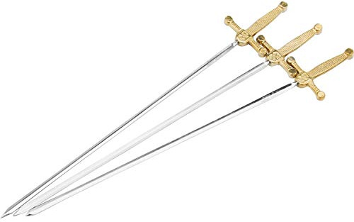 Westmark Schaschlikspieße-Set, 3tlg., Länge: 32 cm, Rostfreier Edelstahl/Messing, Schwert, Silber/Gold, 12642270