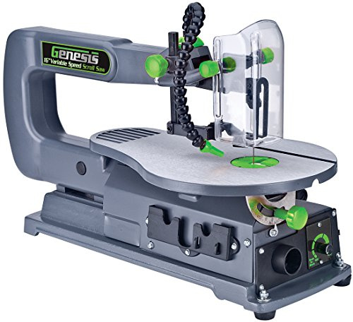 Genesis GSS160 1.2 Amp 16 Variable Speed Scroll Saw with Quick-Change System, Dust Blower, and Die-Cast Table for Left/Right Tilting