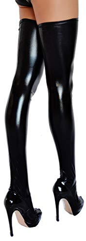 etrado fashion Halterlose Overknee Strümpfe in Wetlook Optik – Größe S-M