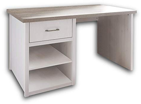 Stella Trading Jugendzimmer Schreibtisch im Landhausstil - praktischer Computertisch in Pinie Weiß / Trüffel - 144 x 77 x 81 cm (B/H/T)