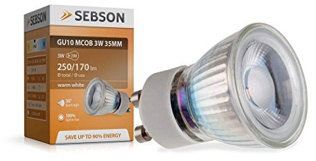 SEBSON Bombilla LED GU10 3W Equivalente a 25W - 250 Lúmenes Blanco Cálido 2900K No Regulable - Angulo de Haz 46° - Bombilla Spot LED 230V ø35x47mm