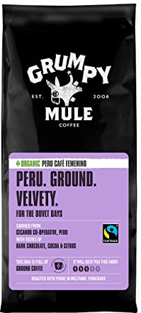 Grumpy Mule Peru Café Feminino Organic (Ground Coffee) with notes of Dark Chocolate and Citrus 200g
