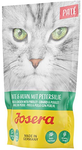 JOSERA Paté Ente & Huhn mit Petersilie (16 x 85 g) | Adult | Premium Nassfutter für ausgewachsene Katzen | Pastete Ente & Huhn | Lachsöl | getreidefrei | Katzenfutter nass im Frischebeutel |16er Pack