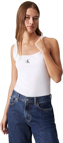 Calvin Klein Donna Canotta CK Rib Scollo Rotondo, Bianco (Bright White), XL