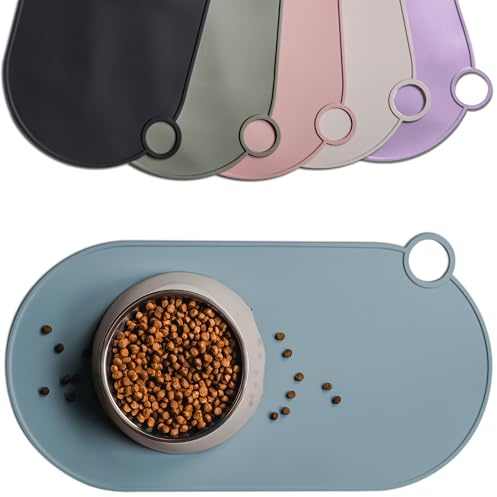 ne&no Napfunterlage Silikon | für Katzen und kleine Hunde | Katzennapf Unterlage wasserdicht | Futtermatte rutschfest | Silikonmatte mit Aufhängeschlaufe 49 x 25 cm (Steel Blue)