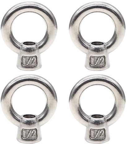 Qlvily 4 Packs 316 Stainless Steel Lifting Eye Nut 1/2 UNC Marine Grade, Female Thread Fastener Ring Shaped Eye Nut