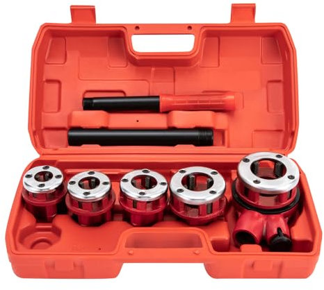 Schneidkluppensatz Manuell, Gewindeschneider Rohr Einfädler Gewindeschneidmaschine mit 5 Gewindeschneidbacken für verzinkten Rohren Eisenrohren PP-Rohren und Schläuchen