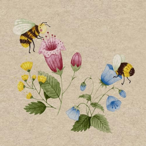 25 nachhaltige Servietten aus Recycling-Papier Blumen Bienen bestäuben Blumen als Tischdeko. Papierservietten mit Motiv. Ökologisch nachhaltige Deko aus recyceltem Papier. 33x33cm