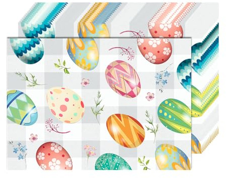 Tovagliette di carta pasquali, confezione da 50, 25 x 35 cm, usa e getta, motivo uova colorate, fiori, per Pasqua, primavera, estate, vacanze, feste, decorazione da pranzo