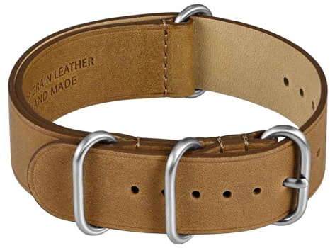 WOCCI Vintage Leder Uhrenarmband, Einteiliges Ersatzarmband für Herren, Top Grain Leder, Gebürstete Hardware, Bandbreite 18 mm 20 mm 22 mm