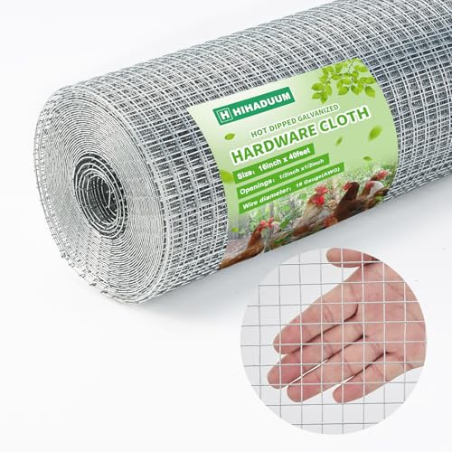 16'' x 40' Hardware Cloth 1/2 inch 19 Gauge, Hot-dip Galvanized After Welding, Chicken Coop Wire Fence Wire Mesh Screen, Rabbit/Snake Fences, Netting Wire Cloth Galvanized Wire Mesh Roll