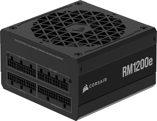 CORSAIR RM1200e (2023) Fuente de alimentación ATX totalmente modular de bajo ruido con cable de 12V-2x6, compatible con ATX 3.1 y PCIe 5.1, eficiencia Cybenetics Platinum, condensadores clasificados a