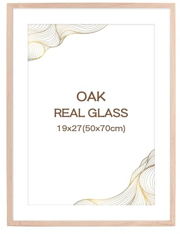 KoKoBin Cornice poster in legno massiccio con vetro acrilico Cornice foto in pino con pannello di vetro acrilico infrangibile Cornice fotografica in legno (Legno di quercia, 50 x 70)