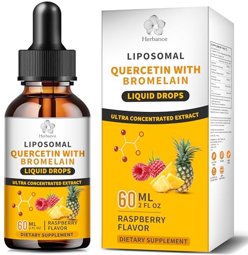 Herbance Liposomal Quercetin with Bromelain Liquid Drops for Kis & Aldult- Higher Absorption, Quercetin Supplements 700mg w. Bromelain Elderberry Zinc Vitamin C for Immune, Heart, Antioxidant Support