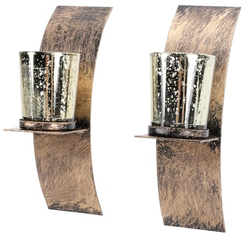 Asixxsix Rustikaler Wandkerzenhalter, Vintage-Wand-Teelichthalter aus Metall mit Kerzenbecher aus Glas, Bronzefarbene Wandkerzenleuchter für den Eingangsbereich Im Wohnzimmer, Im Flur