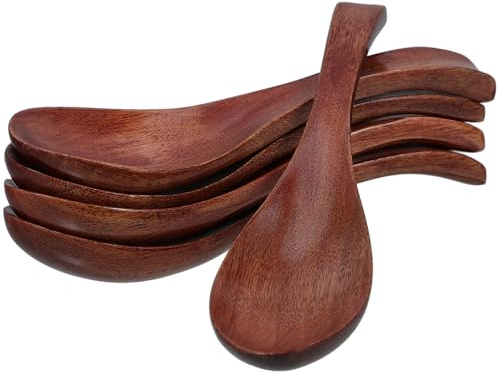 UKCOCO Set 5pezzi Cucchiai di Legno Stile Giapponese per Ramen Cucchiai da Zuppa Manico lungo Utensili da Cucina Versatili per Mangiare