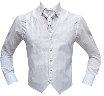 MMUGA Hochzeitwesten Set mit Plastron Mailand Weiß 60